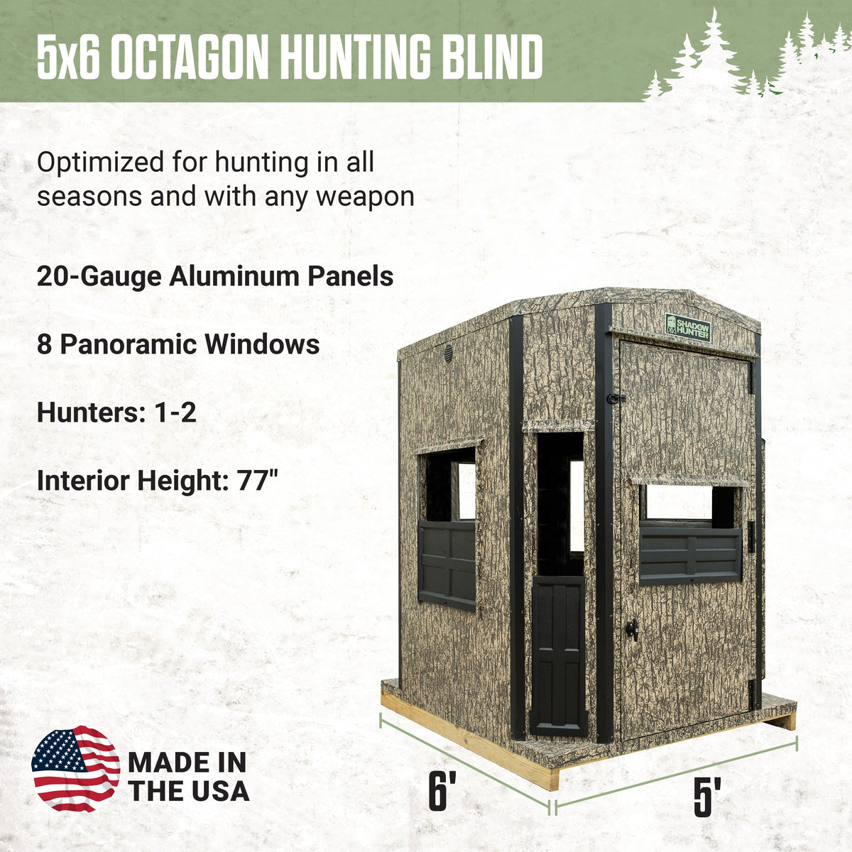 Shadow Hunter 5x6 Octagon Hunting Blind - Shadow Hunter Blinds